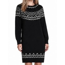 LOFT Black Knit Fair Isle Sweater Dress Holiday Classic Cottagecore L