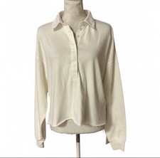 NWT Aerie Women’s Sporty Prep Rugby Polo White Button Size Small Flaw