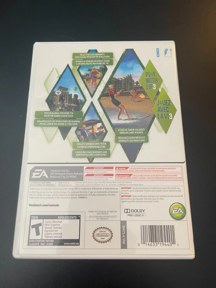 The Sims 3 (Nintendo Wii, 2010) – Complete in Box (CIB) – Tested - Image 3 of 3