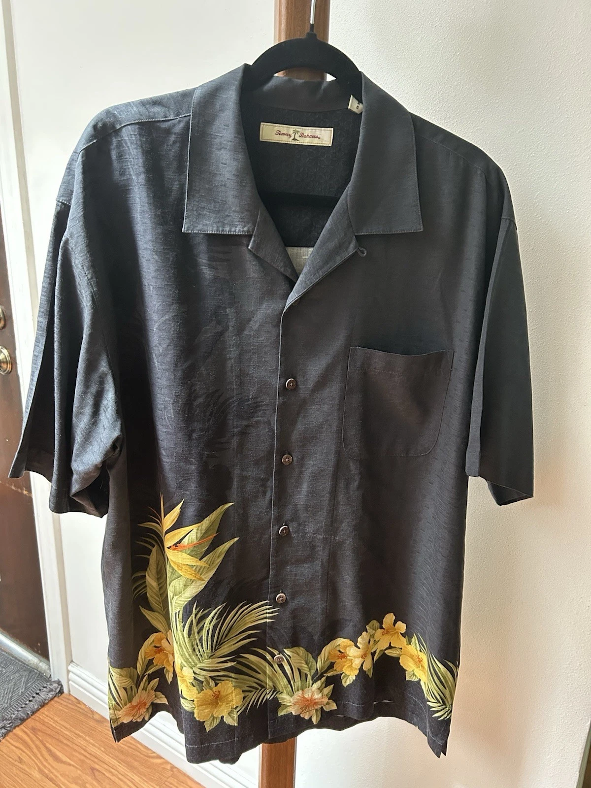 Mens Pacific Legend Hawaiian Shirt BIRD OF PARADISE Yellow Flowers on Black XL
