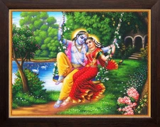 Radha-Krishna Swinging Jhoola Swing Religious Wall Decor Painting Frame