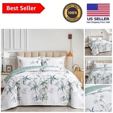 Elegant Reversible King Size Botanical Quilt Set - 102"x90" with 2 Pillow Shams