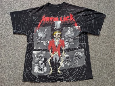 Vintage Metallica Hemd Herren Large schwarz Pushead AOP Crash Ringmaster 1992 Metal