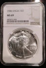 1986 American Silver Eagle NGC Graded Ms69 1 oz Silver Dollar Coin