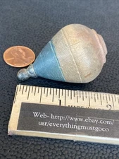 Vintage Wood Spinning Top Toy with Metal Rounded Tip Blue Turned Wood 2” x 1.25”