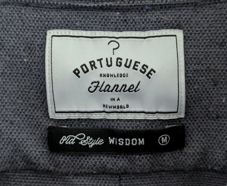 Camisa grosera de franela portuguesa para hombre talla mediana gris azul manga larga abotonada Foto 2 de 4