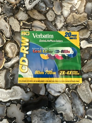 VERBATIM CD-RW Discs 700MB 80Min 2X-4X Slim Case Assorted Colors 20 Pack NEW
