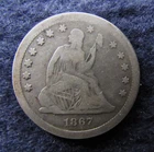 Rare 1867-S Seated Liberty U.S. Quarter