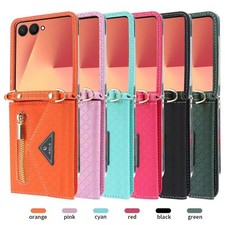 For Samsung Galaxy ZFlip 7 6 5 4 3 Fashion Zipper Wallet Case Cover With Lanyard
