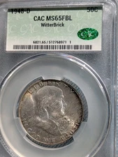 1948 D Franklin Silver Half Dollar 50C Graded by PCGS MS65FBL”Toned” Witterbrick