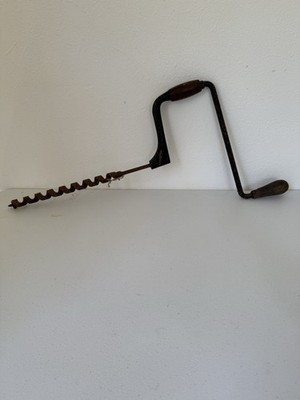Vintage John S. Fray No. 2 Hand Brace Drill Auger Bit Wood Handle Antique Tool