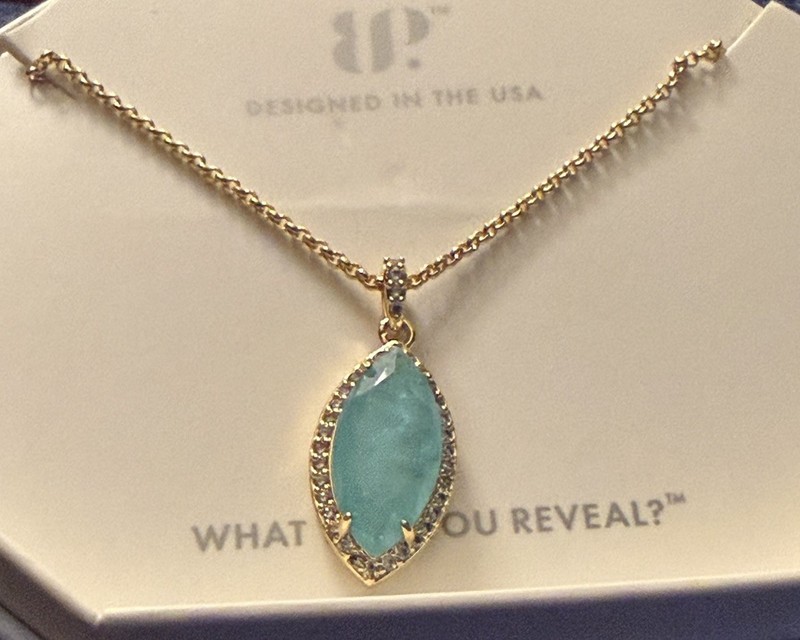 Bomb Party Necklace Aquamarine Fused W/Quartz Gold Plating “