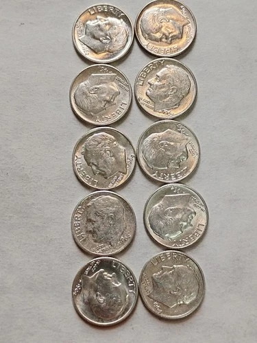 Lot of 10 - U.S. 90% Silver Roosevelt Dimes BU 1962-64 Various Mints $1 Face #15