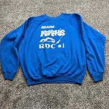 VINTAGE SEARS Sweatshirt Mens XL RDC 1 Crewneck Raglan Blue Hanes Made in USA