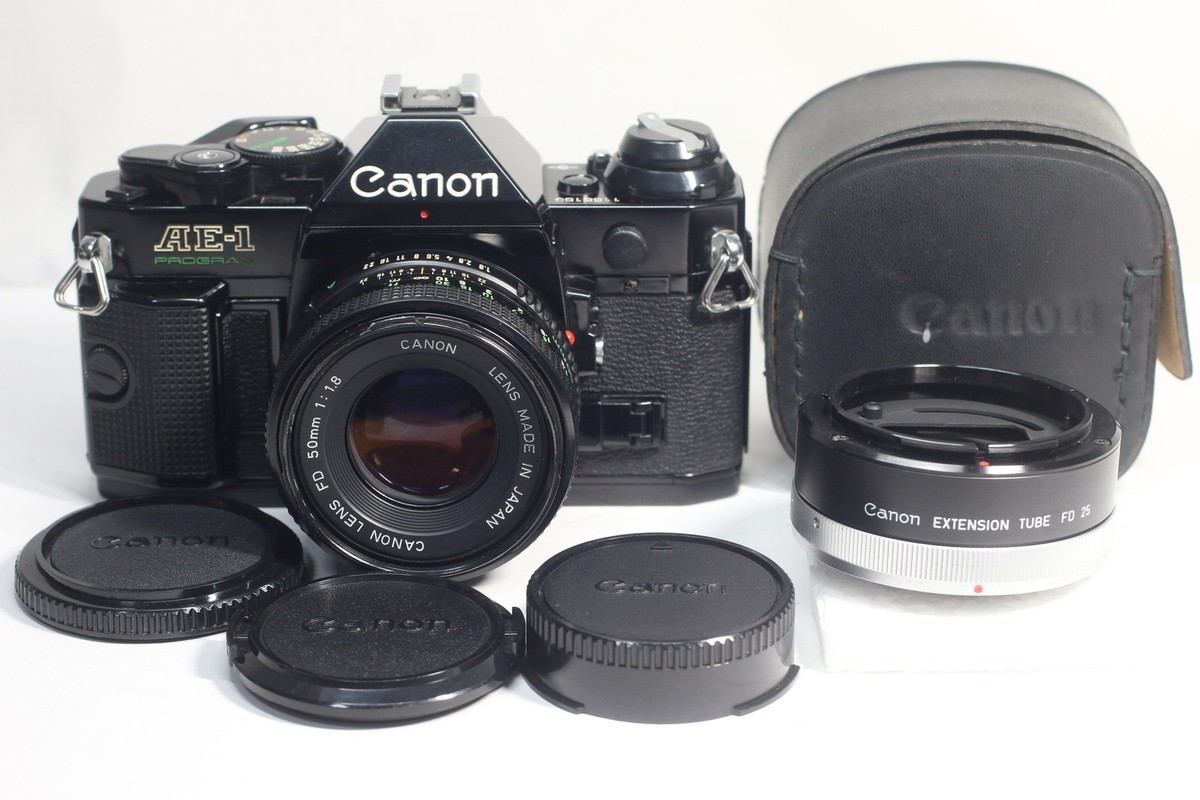 Canon AE-1 PROGRAM FD50mm F1.8 レンズ2本 Canon AE-1 Program SLR Film Camera NEW FD 50mm F1.8 EXTENSION TUBE