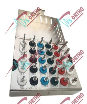 30 Pcs Dental Surgery Tools Twist Drills Kit, Stopper Drills Universal Kit