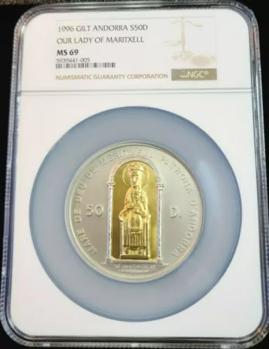 1996 ANDORRA SILVER 50 DINERS OUR LADY OF MARITXELL NGC MS 69 RARE TOP POP 1