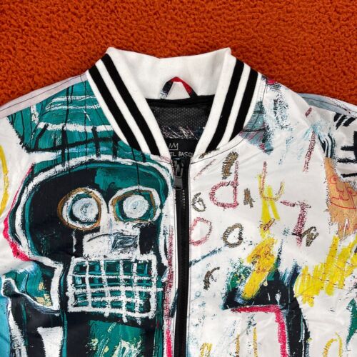 MEMBERS ONLY Mens LARGE Jean Michel Basquiat Face Skull Aviator Windbreaker - Picture 4 of 7