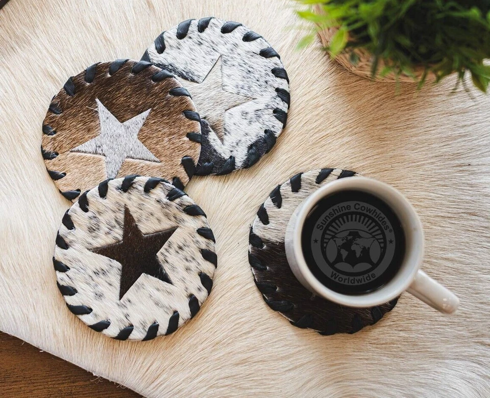 Montaña rusa de cuero de vaca estrella surtida - JUEGO DE 12 Foto 2 de 4