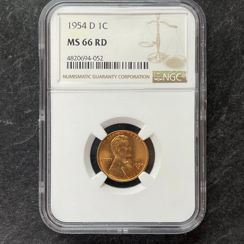 1954 D 1 CENT UNITED STATES WHEAT PENNY MS 66 RED NGC KM# 132