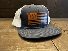 USA American Flag Patch Adjustable SnapBack Trucker Hat - Blue/White