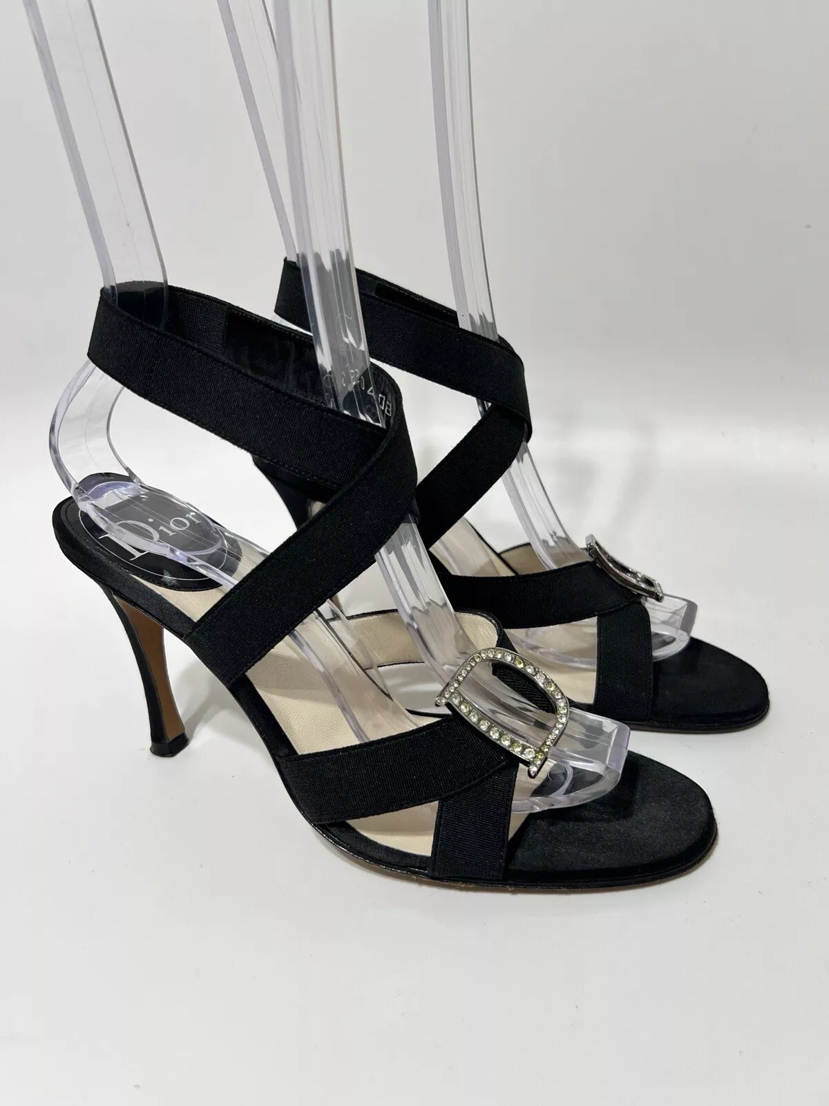 Sandales vintage Christian Dior par John Galliano cristal noir logo D 36