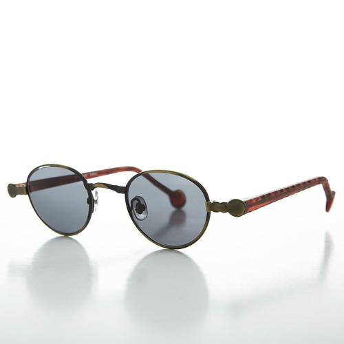 Small Round Steampunk Vintage Sunglass Unique Wide Frame Bronze / Gray - Gideon - Picture 2 of 4