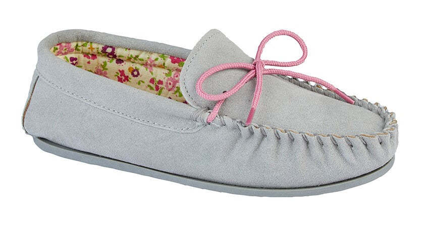 SAOLA Pantofola Donna MOKKERS Grigio Vera Pelle Scamosciato Mocassino TPR Suola Outdoor