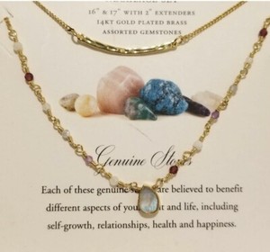 Authentic 2 Pc Luna Norte 14Kt Gold Plated Moonstone Genuine Gemstone Necklaces Layer