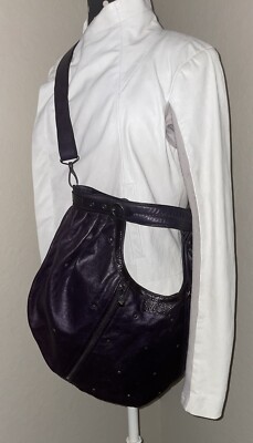 Hogan-Purple Leather Convertible Shoulder/Cross Body Hobo Bag-Stud Accents-Italy