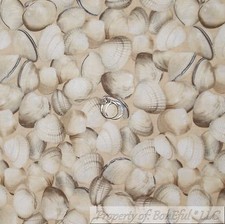 BonEful Fabric FQ Cotton Quilt Cream Gray Seashell Ocean Beach Pearl Vacation FL