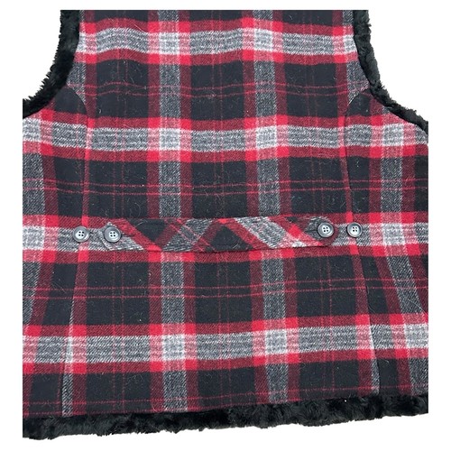 Woolrich Vest Womens Size Medium Red Black Buffalo Plaid Faux Fur Lined Wool Zip - Picture 8 of 12