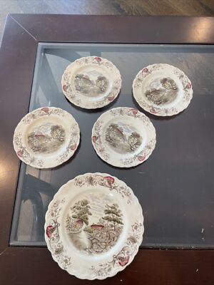 Charming England Ducal China Set Of 5 Plates Hand Painted Antique