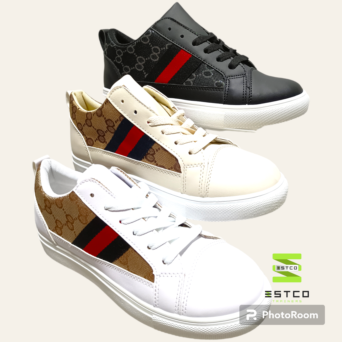 Ladies Chequered Stripe Suede Shoes (3 Colors Sizes 5,6,7,8