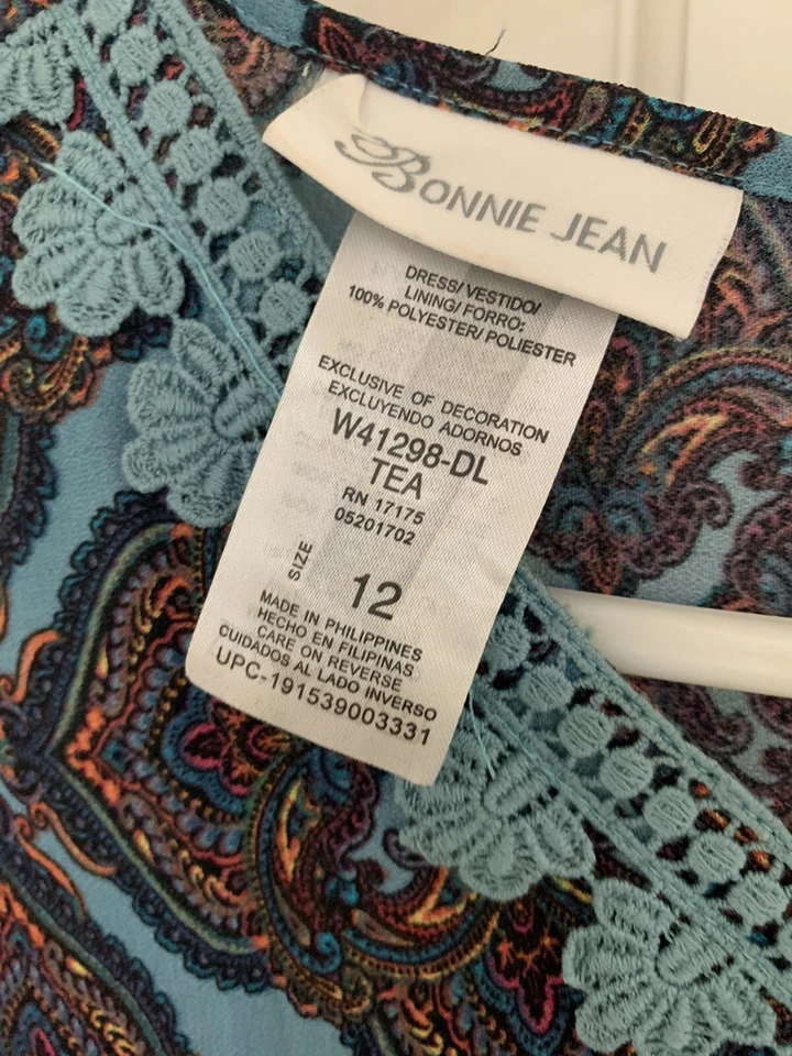 Robe smockée Bonnie Jean fille 12 ans cachemire sarcelle taille 4-6 petite femme - Photo 3/4