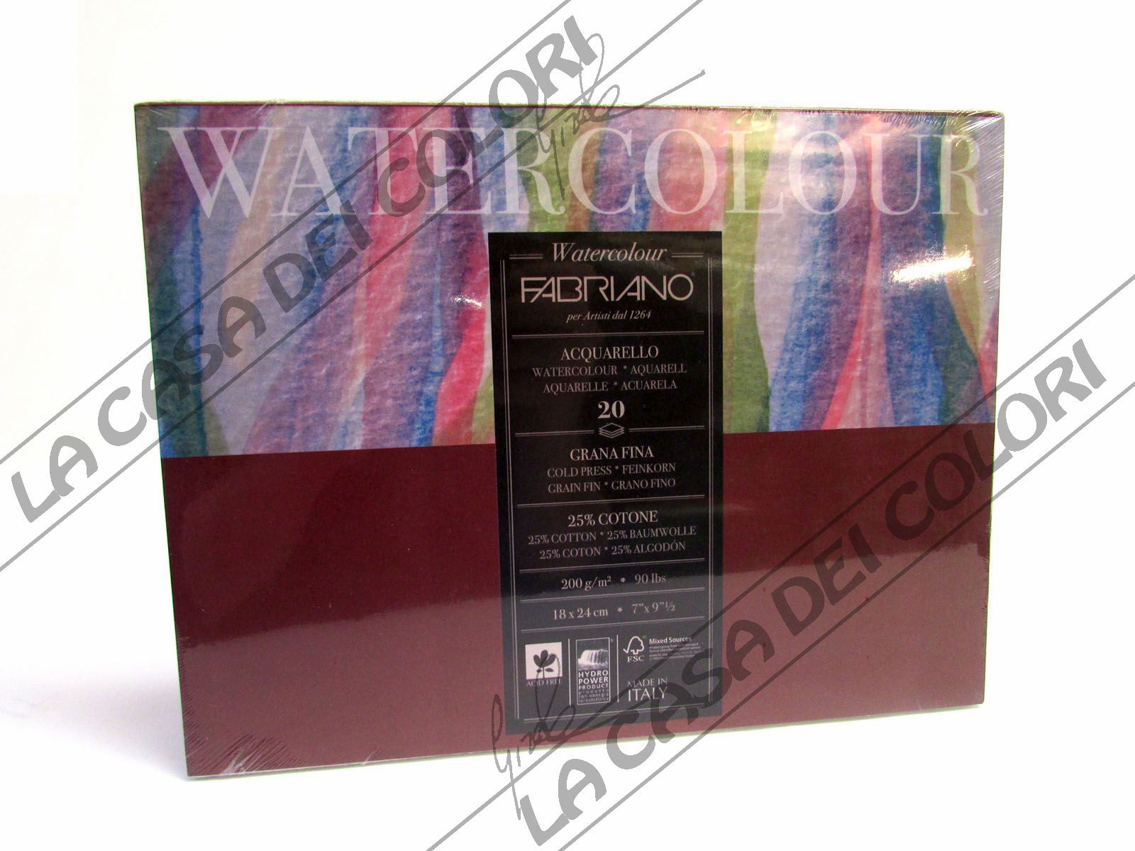 FABRIANO - WATERCOLOUR - 18x24cm - 200 g/mq - GRANA FINE - CARTA COTONE 25%