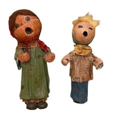 Set Of 2 Vintage Handmade Primitive Paper Mache Doll