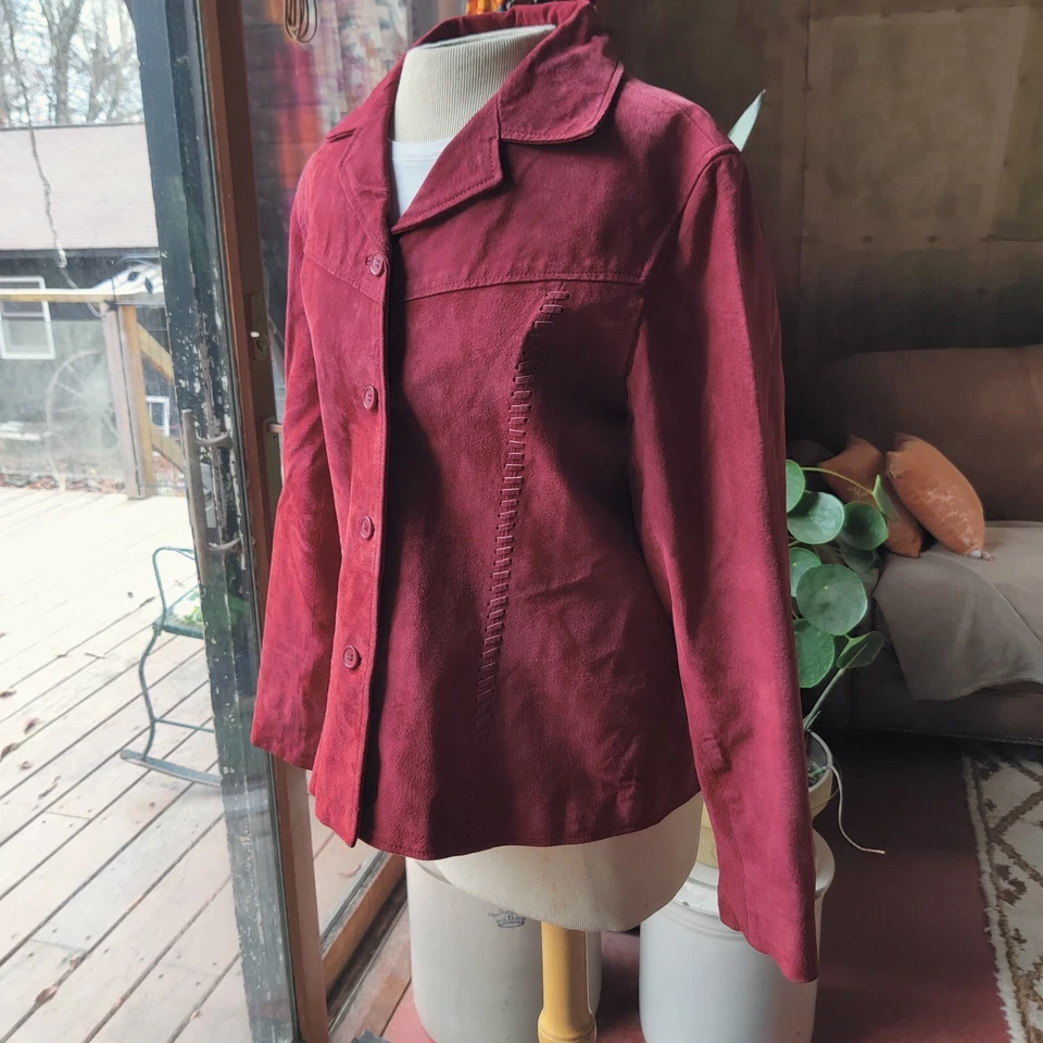 Vtg Womens Suede Western Jacket M Van Heusen Red Stitching Rodeo Cowgirl Country - Image 3 of 4