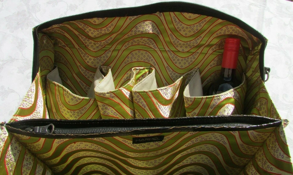 Marc Marmel Black Crackled Leather 8 Wine Bottles Carrier Travel Large Tote Bag - Image 2 of 4
