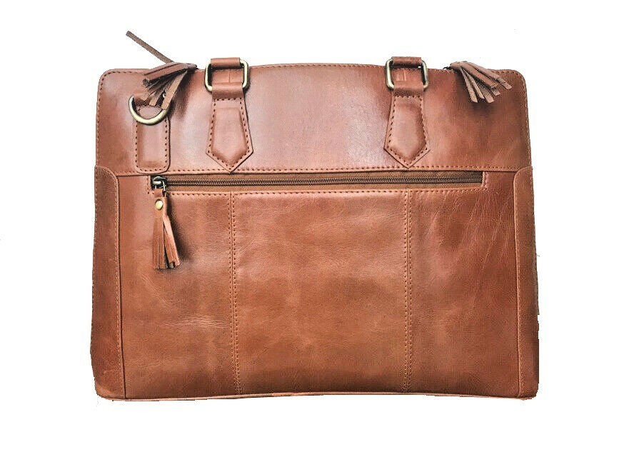 Mens Brown Leather Laptop Bag 13 Inch with Shoulder Strap Office Briefcase New