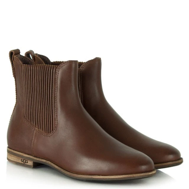 UGG AUSTRALIA JOEY BROWN LEATHER CHELSEA ANKLE BOOTS UK 8.5 EUR