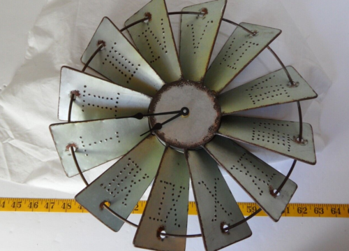 Metal 15" Windmill Wall Clock Roman Numerals Punched Works!