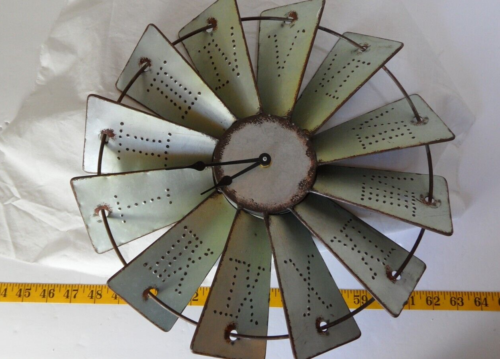 Metal 15" Windmill Wall Clock Roman Numerals Punched Works! - Picture 1 of 7