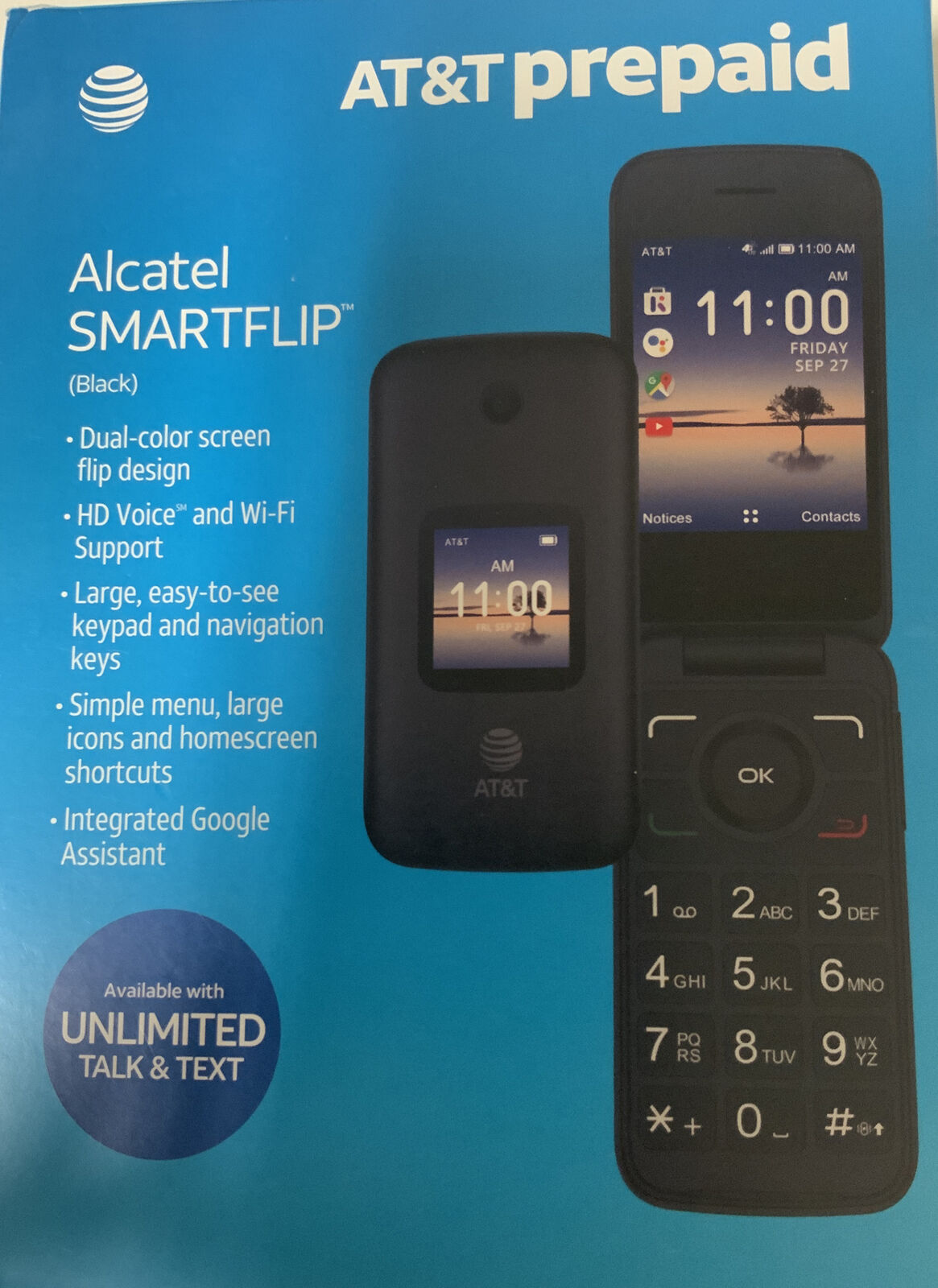 📞 AT&T Prepaid - Smart Flip- Black 4G Large Key Pad 🆕👉SIM CARD NOT INCLUDED👈