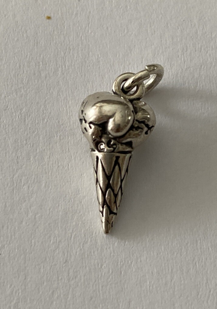 925 Sterling Silver Vintage Shube Ice Cream Cone Food Charm Pendant Bracelet