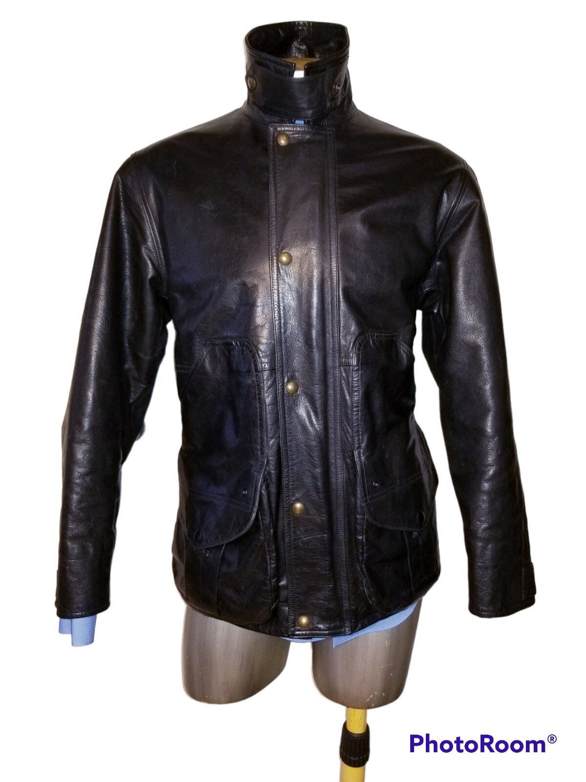POLO RALPH LAUREN MEN MEDIUM LEATHER JACKET WOOL LINING 7 POCKETS BIKER VINTAGE