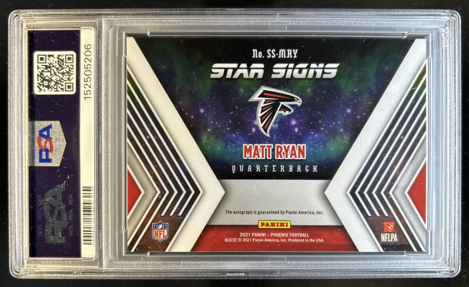 2021 Panini Phoenix Matt Ryan Star Signs Auto Autograph #SS-MRY Falcons PSA 9 view 2