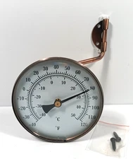 Brass Outdoor Thermometer 4" Solid Brass Swivel Dual Thermometer New Open Box