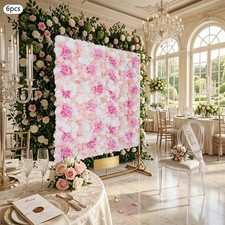 6 Pcs Artificial Silk Flower Wall Panel Rose Floral Wedding Party Backdrop Decor
