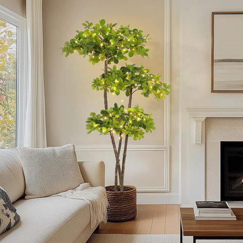 Artificial Plants Indoor, 6FT Fake Black Olive Tree with 100 LED Lights Tall ...